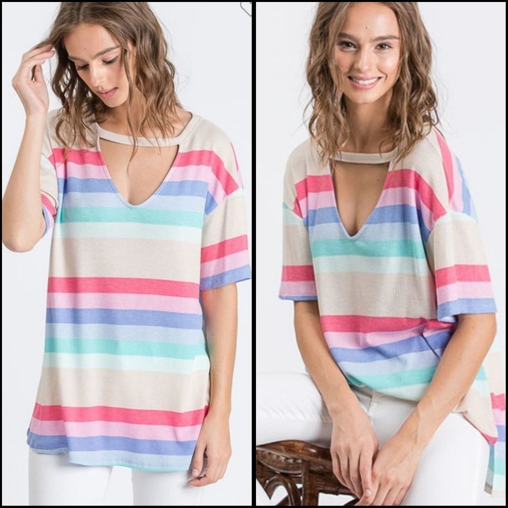 Choker Striped V-neck Top